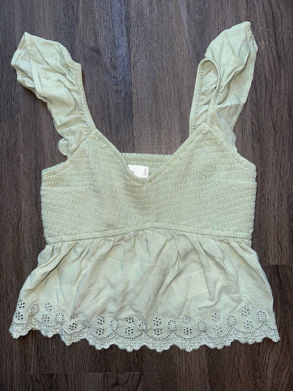 Hollister Eyelet Peplum Tank Top - Light Sage - Size Small